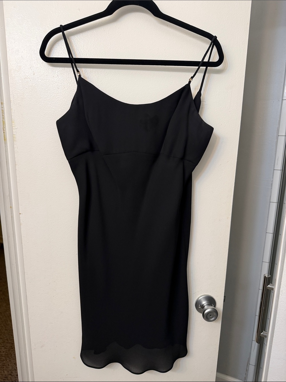 Jessica McClintock Black Mini Slip Dress with Spaghetti Straps
